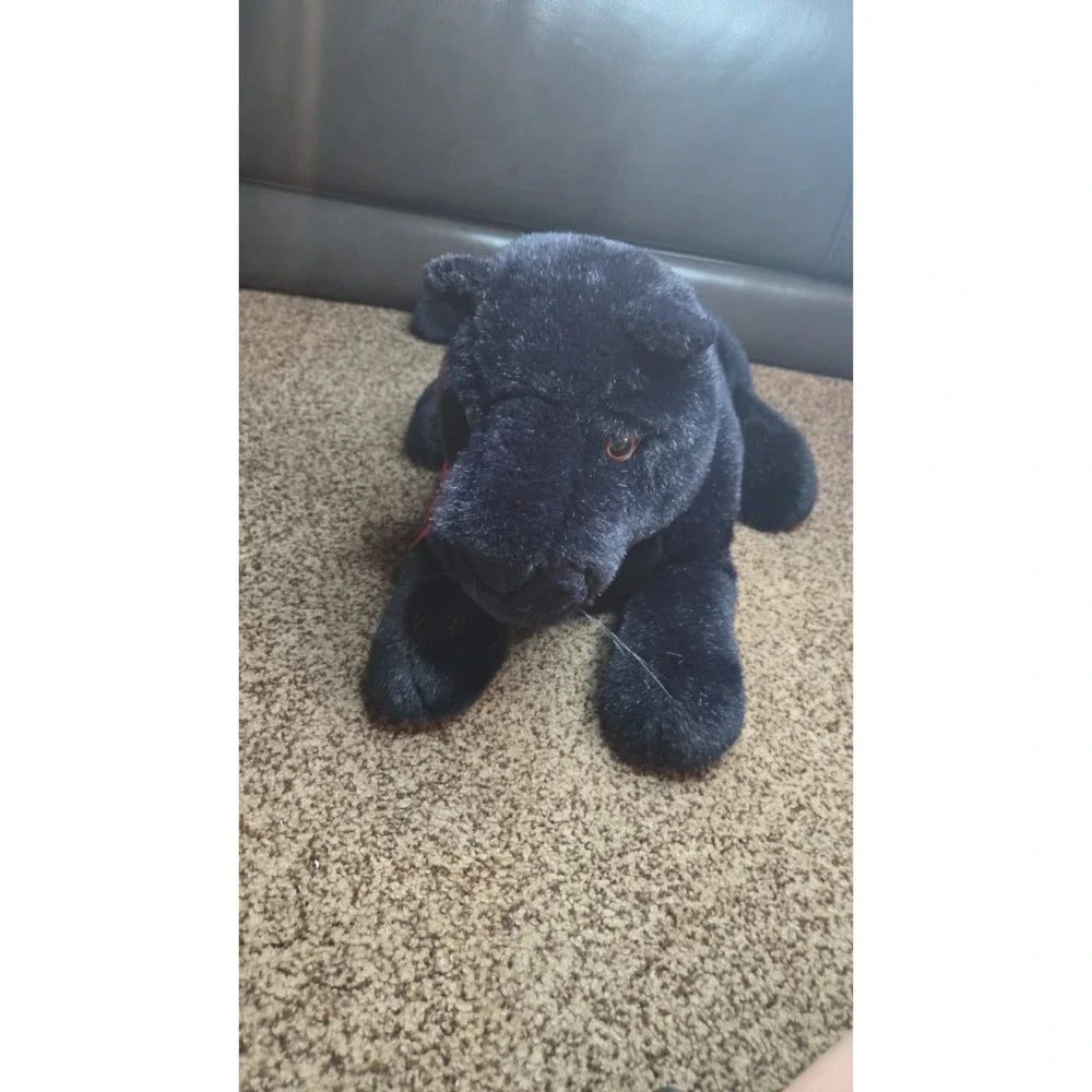 Floppy Friends Black Panther Plush Stuffed Animal Mervyns Red Ribbon Toy
